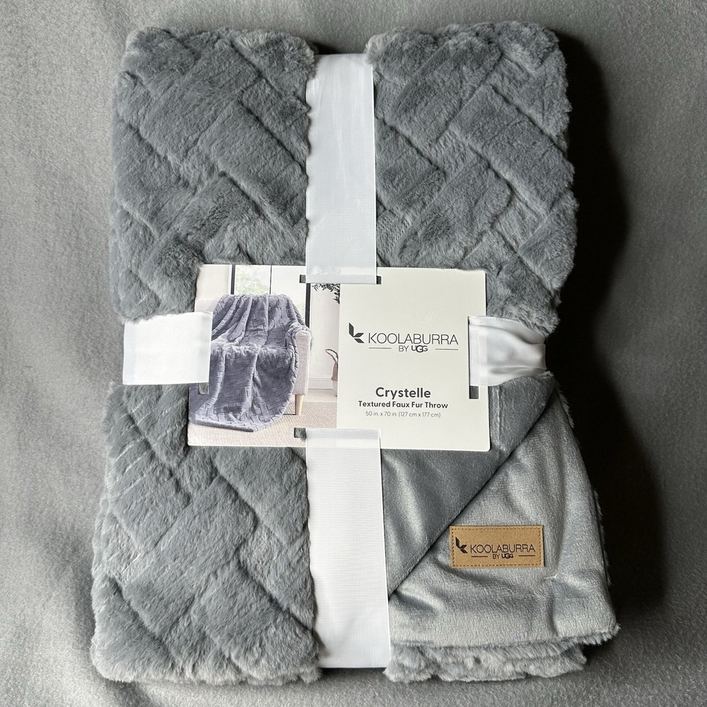 KOOLABURRA by UGG Crystelle Textured Faux Fur Throw Blanket 50‎ x 70 Gray NWT